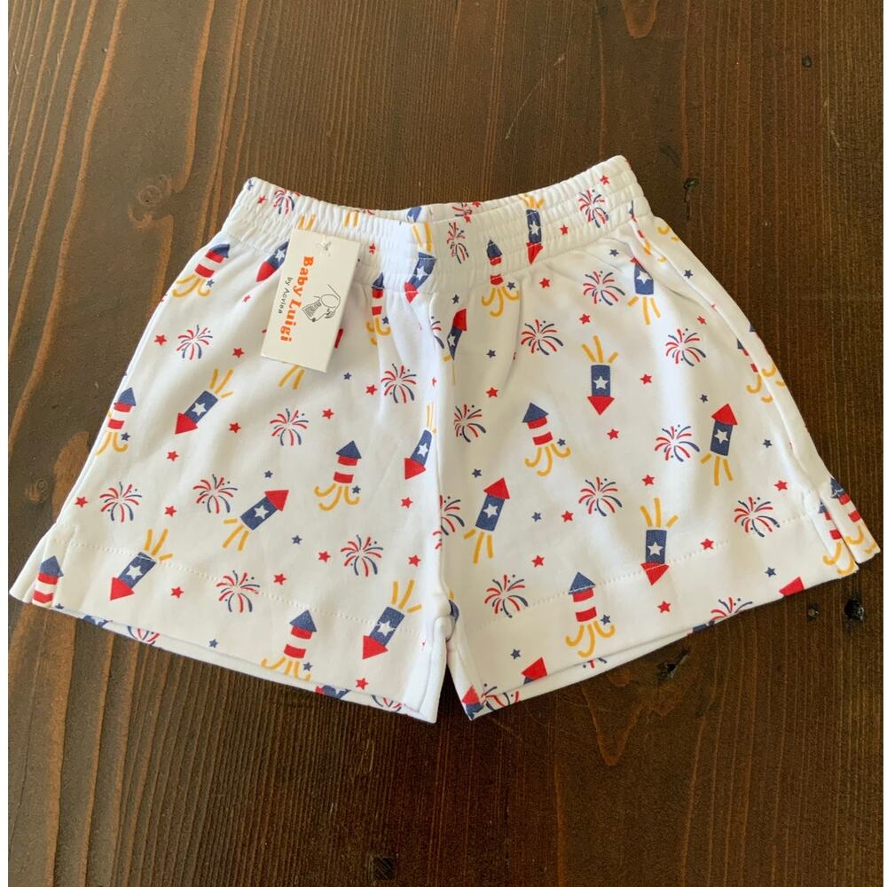Luigi Kids Cotton Jersey Pocket Shorts fireworks NWT Baby boys size 24 mo